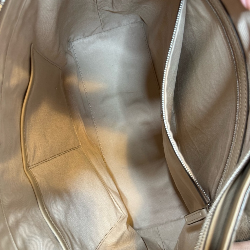 MCM Beige/Tan Logo Embossed Leather Tote - Picture 12 of 14